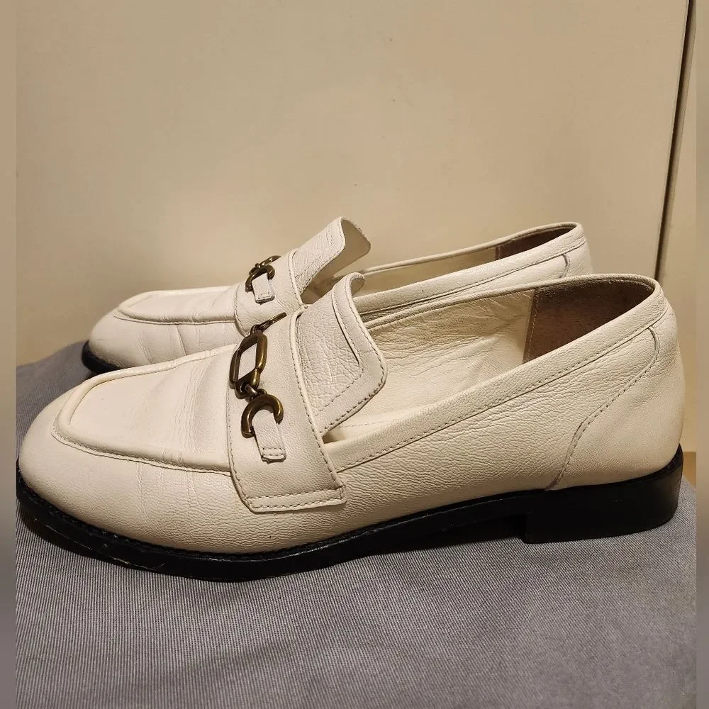 Larroude “Patricia” Cream Kidskin Bit Loafers Sz 8.5 Ret $330